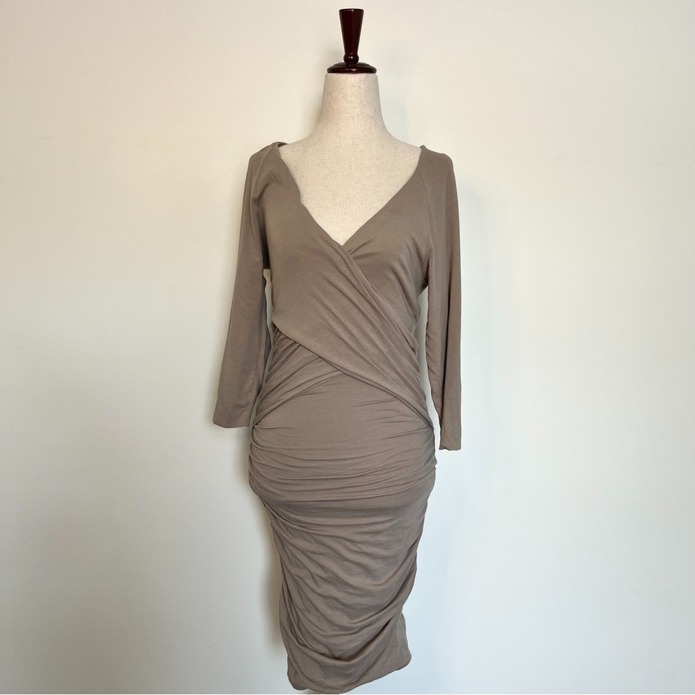 James Perse Taupe Bodycon Long Sleeve V Neck Dress size 2